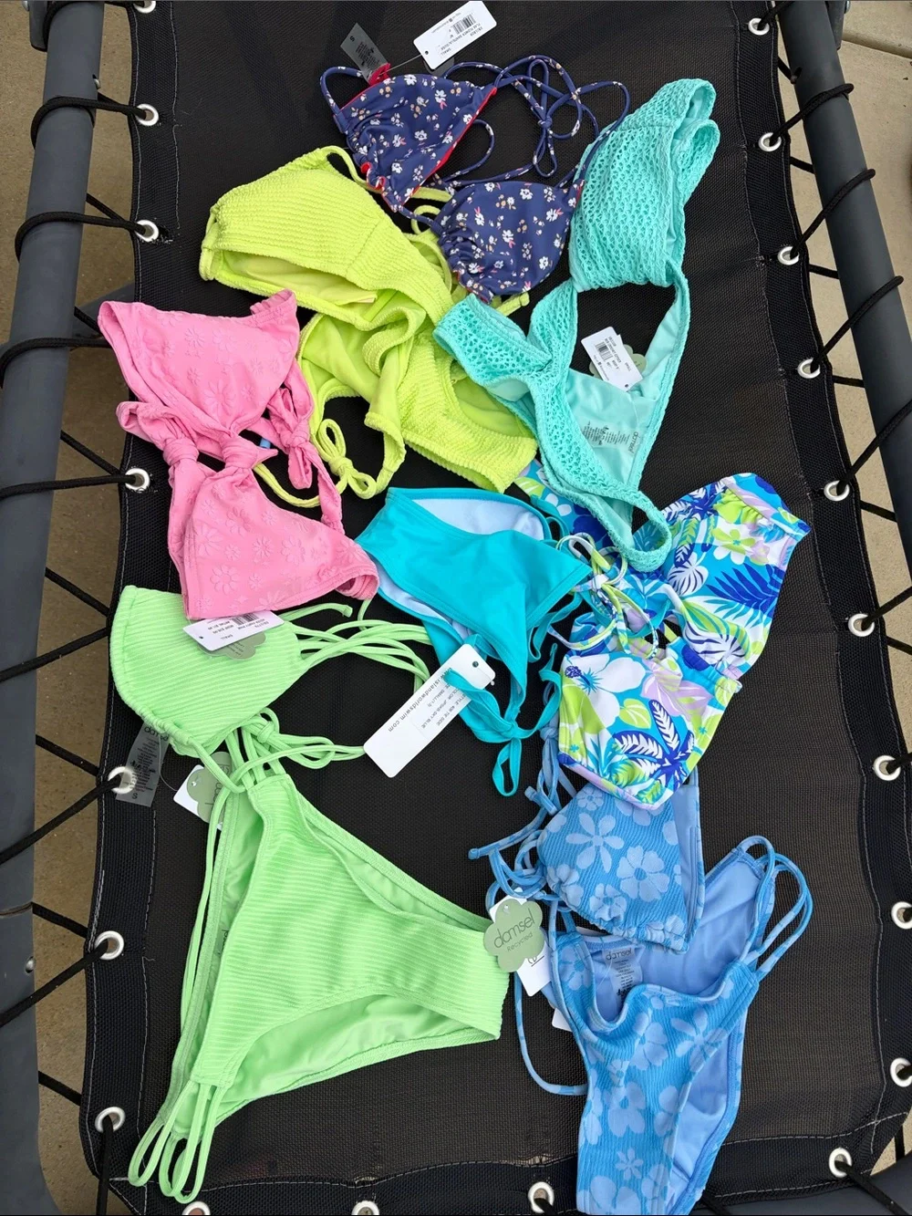 NWT lot of 5 Colorful Women's Bikini Sets and 2 extra tops (12 pieces)